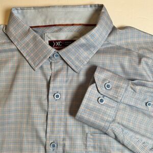Johnston Murphy XC4 Extreme Comfort XL Blue Plaid Long Sleeve Button Shirt Men's
